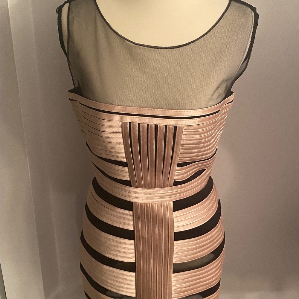 BCBGMAXAZRIA gold and black mesh size 6 dress - Picture 2 of 9